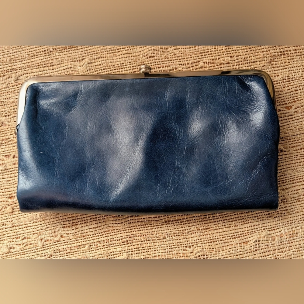 HOBO Navy Leather Kiss-Lock Wallet Clutch